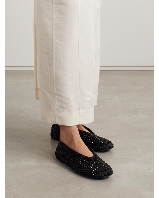 Khaite Black Marcy Crystal-Embellished Satin Ballet Flats