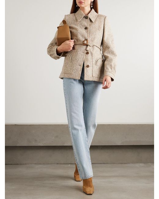 Blazé Milano Natural Seanna Paint Belted Leather-Trimmed Alpaca And Wool-Blend Jacket