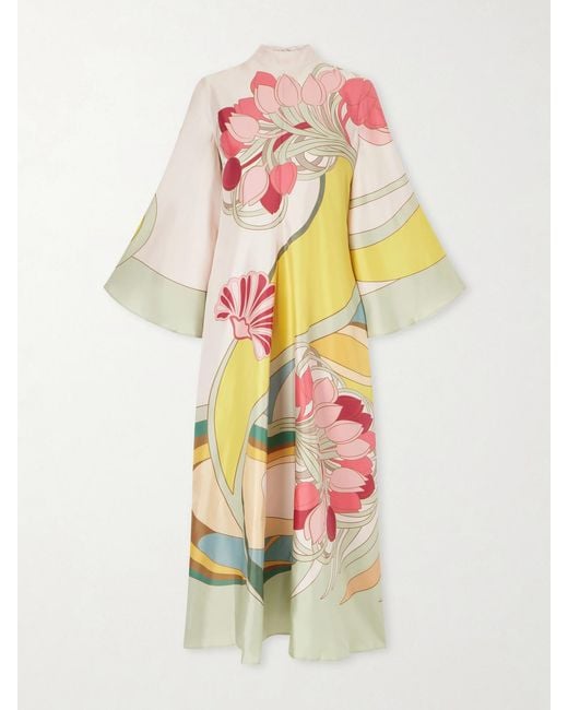 LaDoubleJ White Floral-Print Silk Maxi Dress