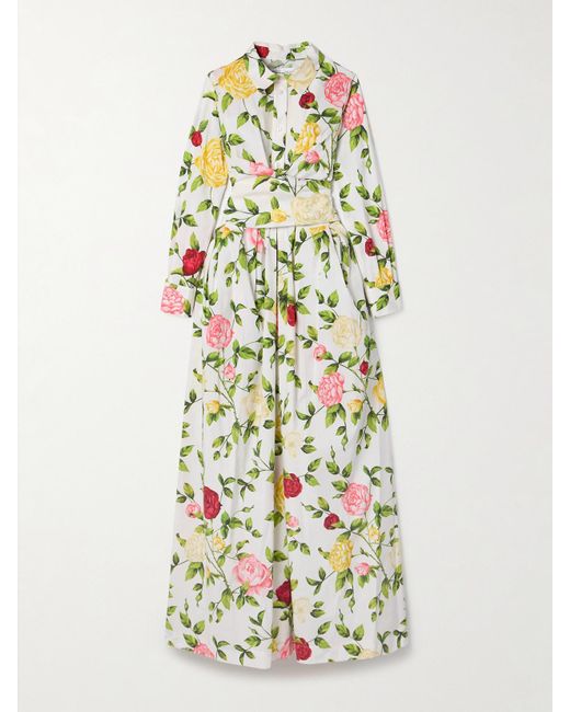 Robe-Chemise Midi Effet Cache-Cœur En Popeline De Coton Mélangé À Imprimé Fleuri Oscar de la Renta en coloris White