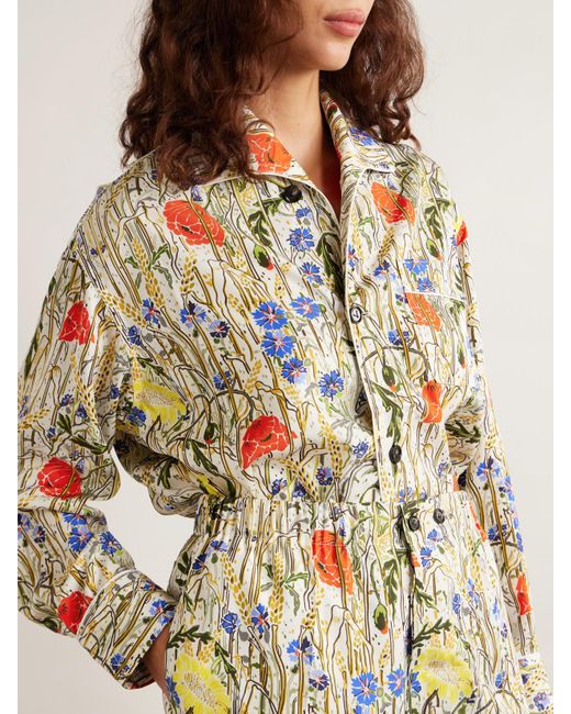 Bottega Veneta White Floral-Print Satin-Twill Shirt And Pants Set