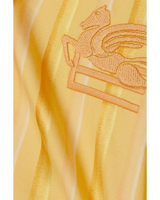 Etro Yellow Hemd Aus Einer Gestreiften Baumwoll-Seidenmischung Mit Stickerei