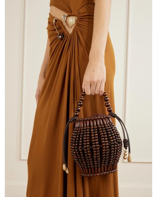 Cult Gaia Brown Lanterna Wood-Beaded Mini Bag