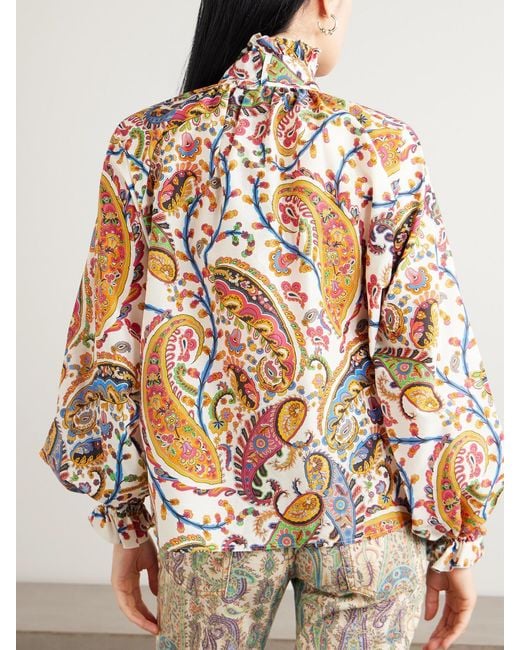 Etro White Pussy-Bow Paisley-Print Cotton And Silk-Blend Blouse