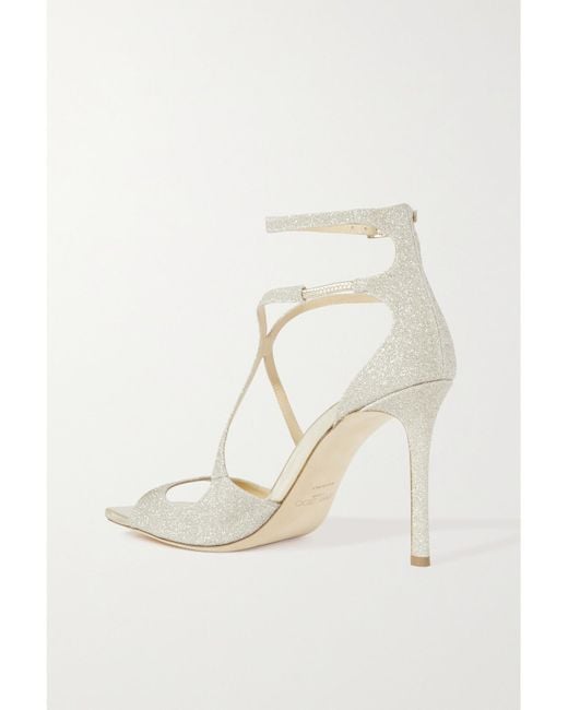 Jimmy Choo White Azia 95 Glittered Satin Sandals