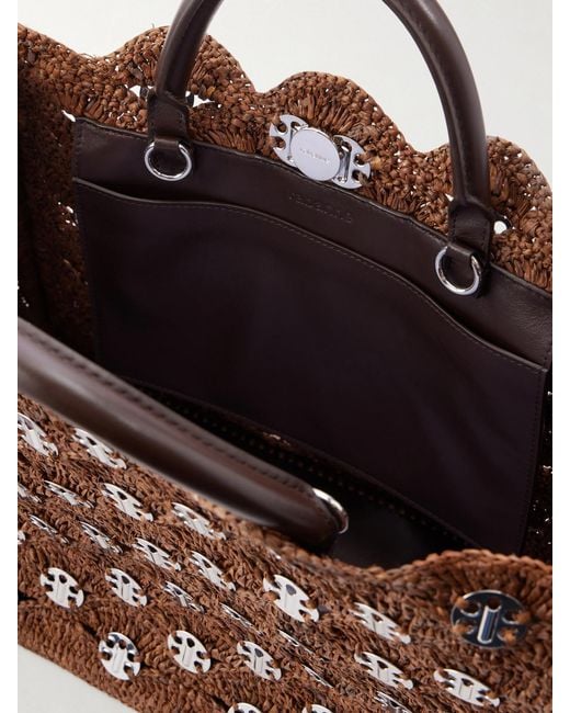 Rabanne Brown Embellished Sac A Main Raffia Tote Bag