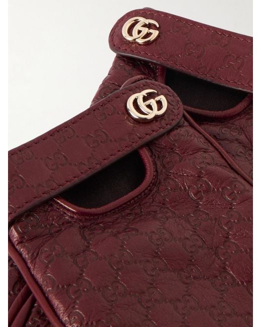 Gucci Purple Debossed Leather Gloves