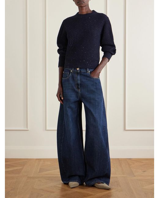 Brunello Cucinelli Blue Mid-Rise Wide-Leg Jeans