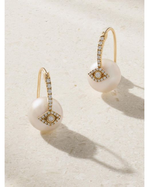 Sydney Evan Natural Evil Eye 14-Karat, Pearl And Diamond Earrings