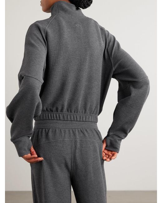 lululemon athletica Gray Verkürzter Rippstrickpullover Aus Waffelstrick Mit Reißverschluss
