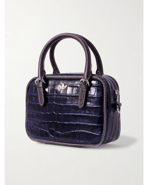 Adidas Originals Blue Wales Bonner Small Embossed Croc-Effect Leather Shoulder Bag