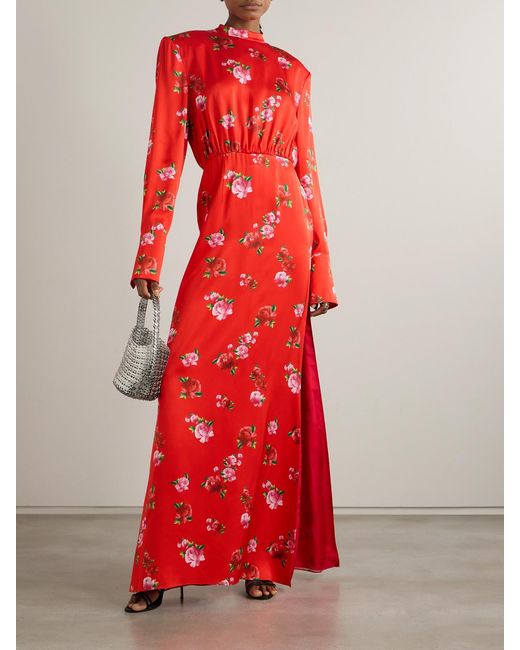 Magda Butrym Gathered Floral-Print Silk Maxi Dress