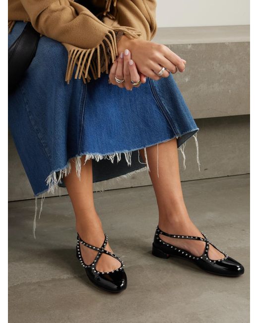 Christian Louboutin White Pilouta Jane Spike Studded Patent-Leather Ballet Flats