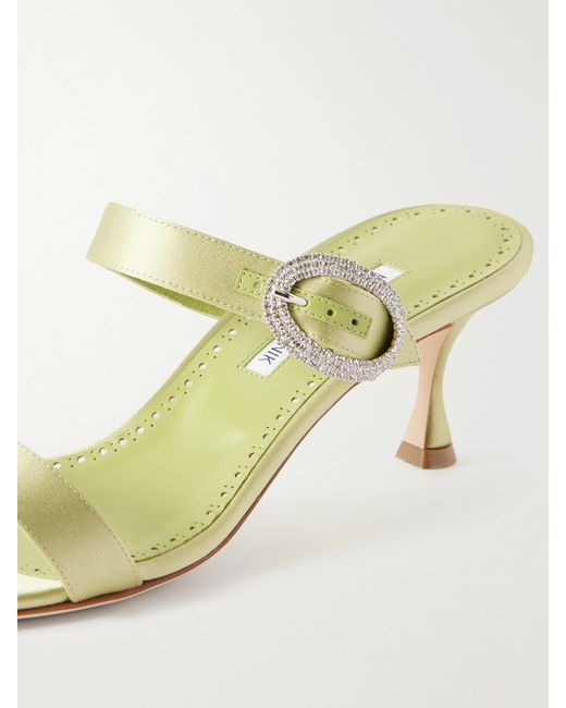 Manolo Blahnik Metallic Zutosanmu 50 Crystal-Embellished Satin Sandals