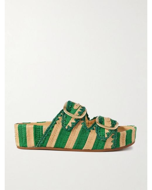 Loeffler Randall Green Theo Two-Tone Raffia Sandals