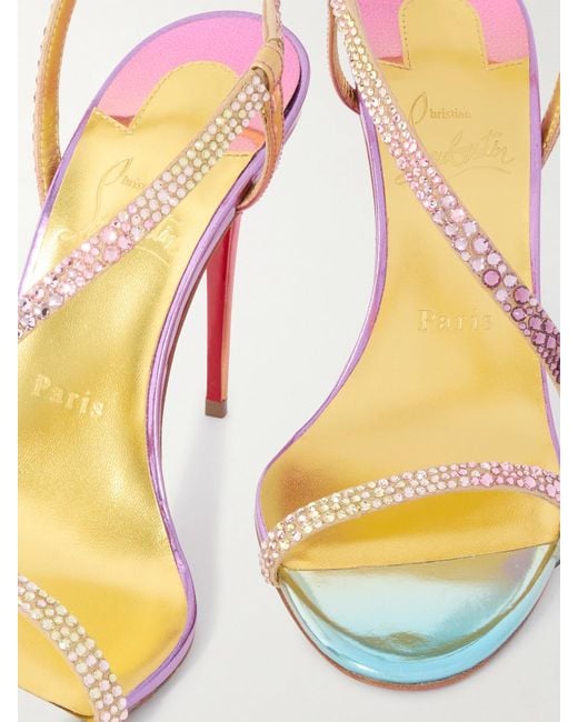 Christian Louboutin Pink Rosalie 100 Crystal-Embellished Metallic Leather Sandals