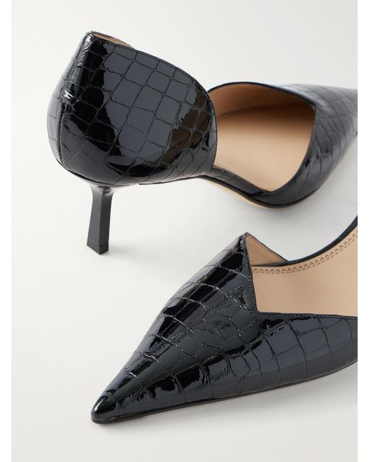 Victoria Beckham Black Victoria Angle 55 Croc-Effect Leather Pumps