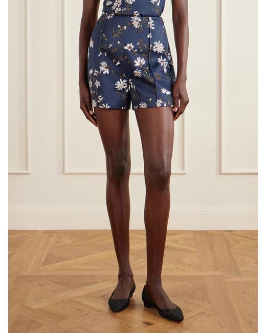 Emilia Wickstead Blue Manolo Blahnik Floral-Print Drill Shorts