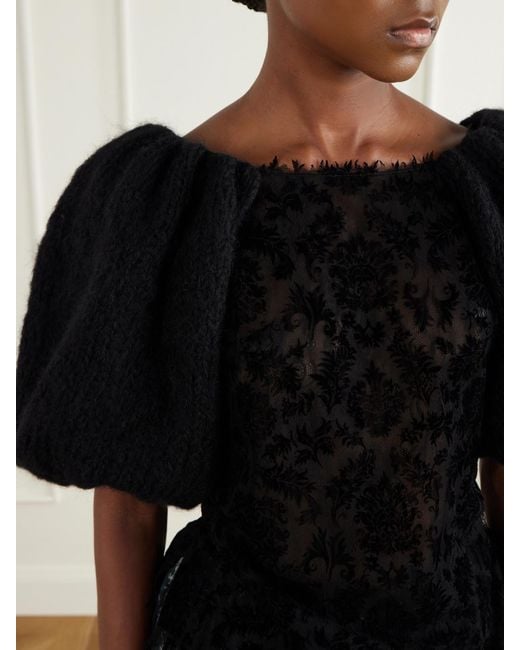 PAULINE DUJANCOURT Black Laia Lace-Trimmed Knitted Blouse