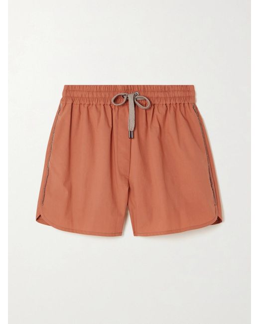 Brunello Cucinelli Orange Bead-Embellished Cotton-Poplin Shorts