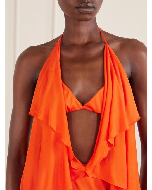 Loewe Orange Paula's Ibiza Ruffled Cutout Jersey Halterneck Maxi Dress