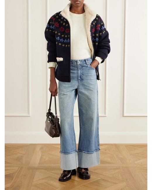 Sea Blue Preston Crochet-Trimmed Merino Wool-Blend Jacket