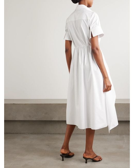 Erdem White Embroidered Gathered Cotton-Poplin Midi Shirt Dress