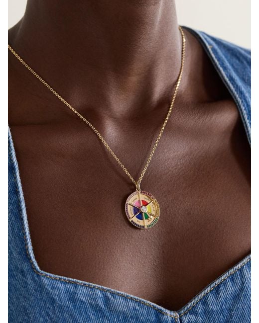 Alison Lou Natural In Your Feels Wheel Kette Aus 14 Karat Mit Emaille Und Mehreren Steinen