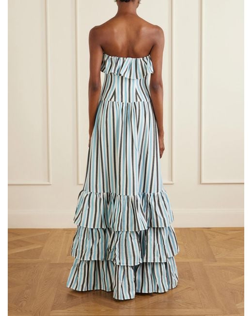 Marrakshi Life Blue Ruffled Striped Cotton Maxi Dress