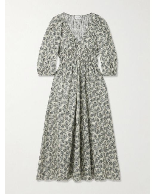 Matteau Multicolor Shirred Paisley-Print Organic Cotton Midi Dress