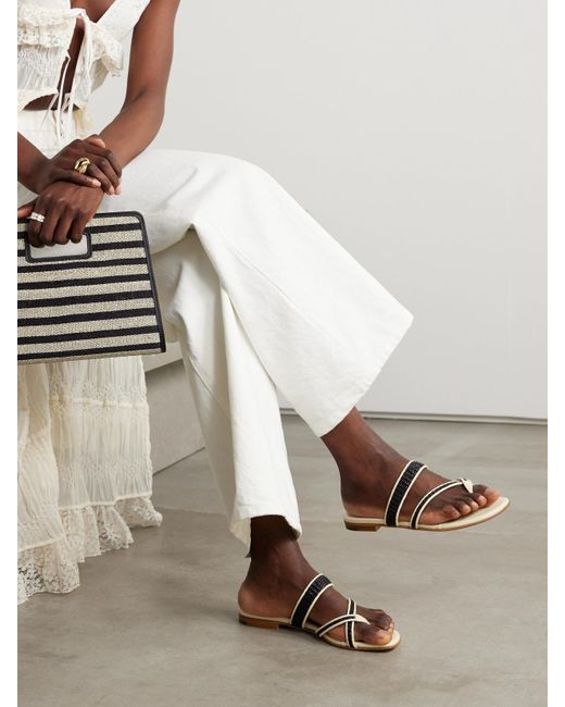 Manolo Blahnik Natural Susara Raffia And Leather Sandals