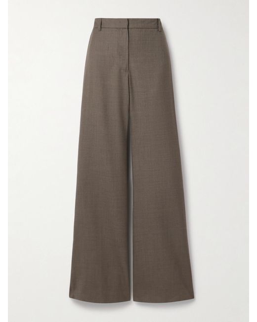 Nili Lotan Brown Effy Wool-Twill Wide-Leg Pants