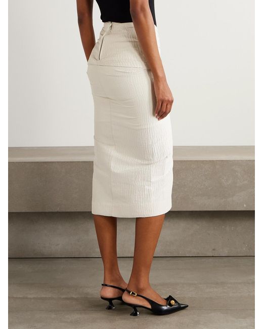 Lanvin White Draped Satin-Jacquard Midi Skirt
