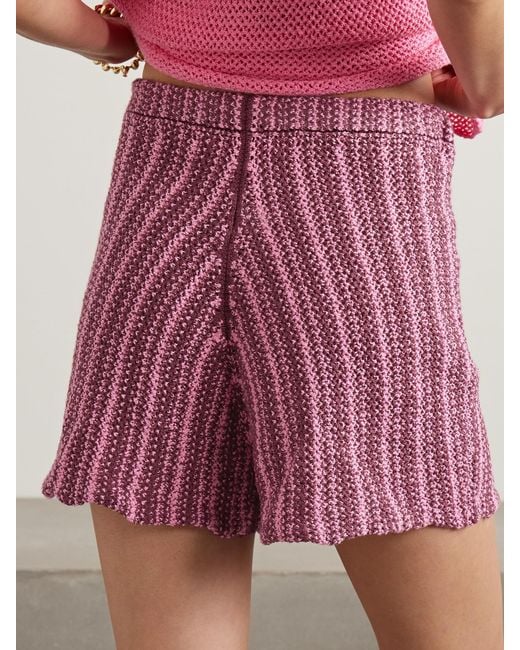 The Elder Statesman Red Striped Crocheted Cotton Shorts