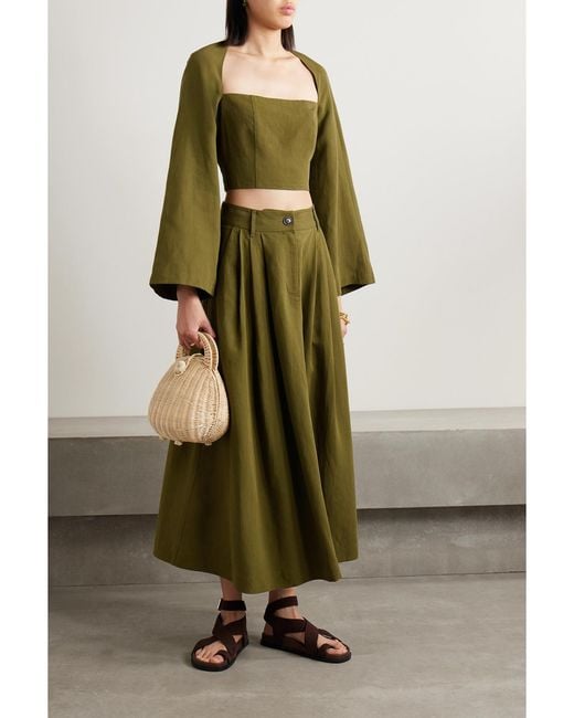 Mara Hoffman Green Net Sustain Julia Cropped Cutout Tencel Lyocell And Linen-Blend Top