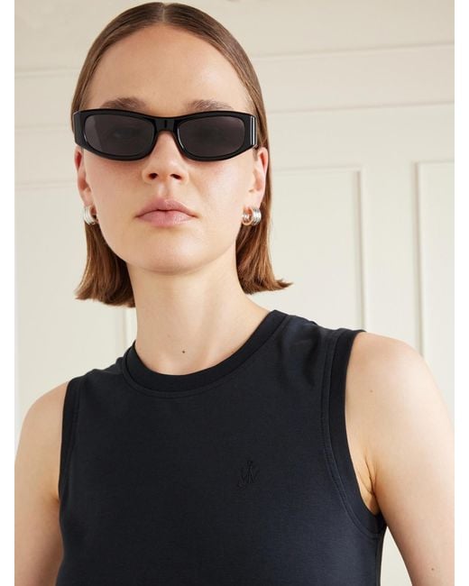 THISTLES Black The Suede Square-Frame Acetate Sunglasses