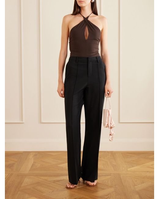 Alex Perry Brown Halterneck Backless Stretch-Mesh Bodysuit