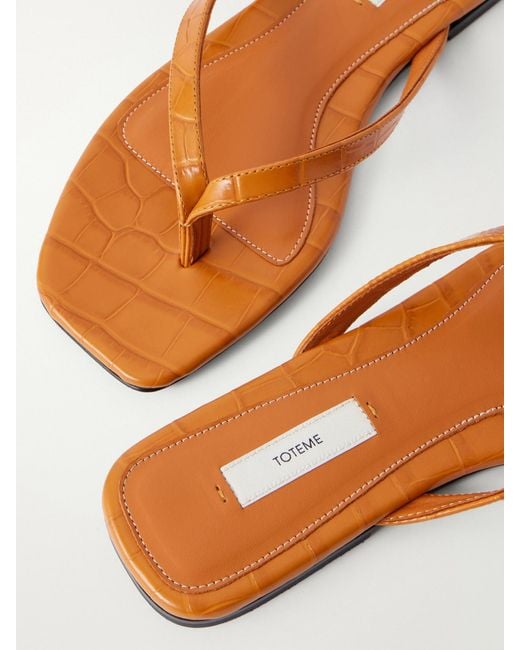 Totême  Orange Croc-Effect Leather Flip Flops