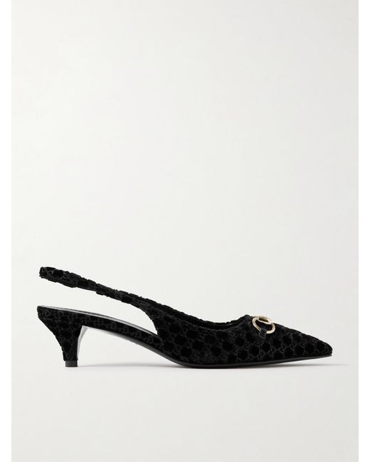 Gucci Black Erin Slingback-Pumps Aus Devoré-Samt Mit Horsebit-Detail