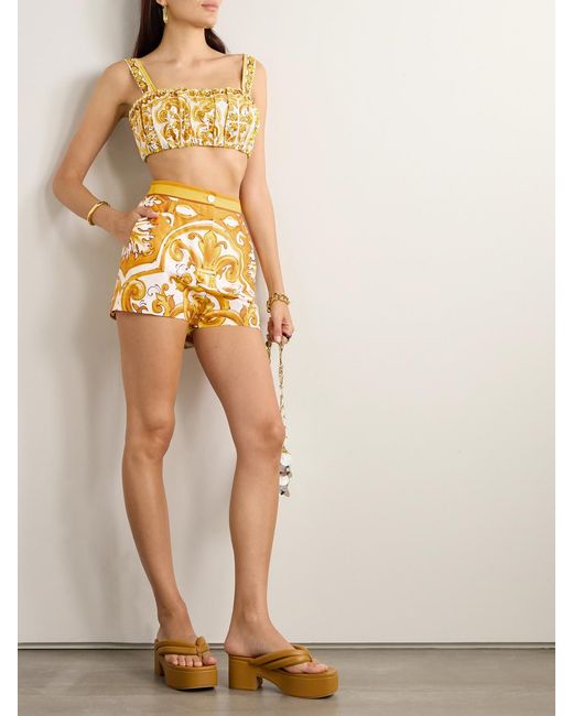 Dolce & Gabbana Yellow Maiolica Printed Cotton-Poplin Shorts