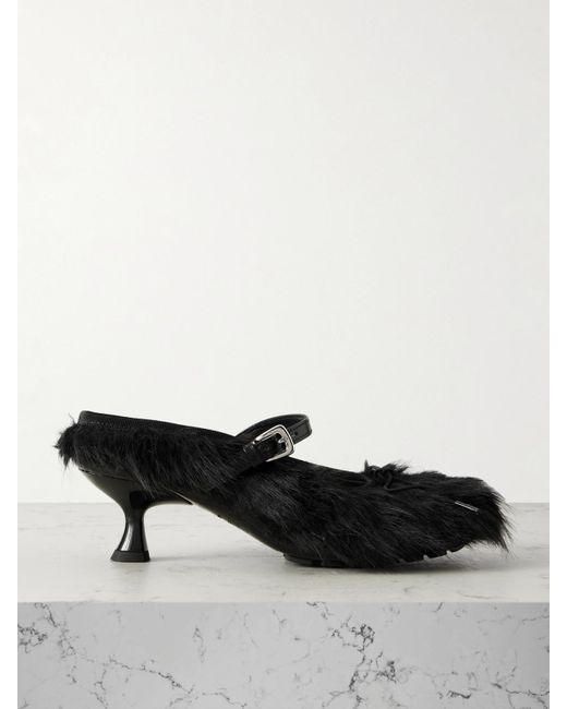 Simone Rocha Black Pumps Aus Plüschmaterial Mit Lederbesätzen