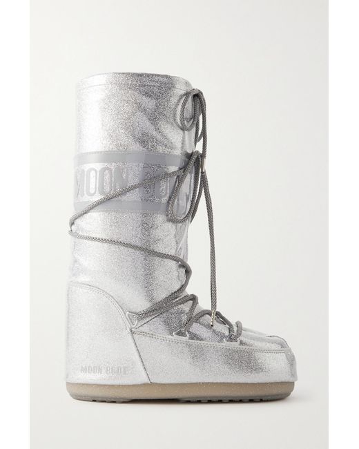 Moon Boot Icon Glitter Coated-shell Knee Boots in Grey