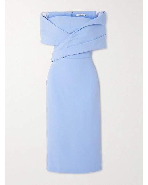 Safiyaa Blue Iana Off-The-Shoulder Draped Crepe Midi Dress