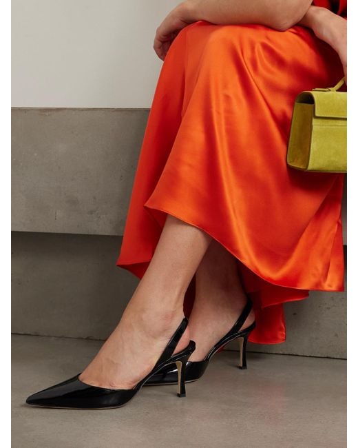 Manolo Blahnik Black Carolyne 70 Patent-Leather Slingback Pumps