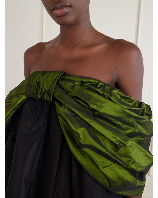 Simone Rocha Green Bow-Detailed Gathered Taffeta Blouse