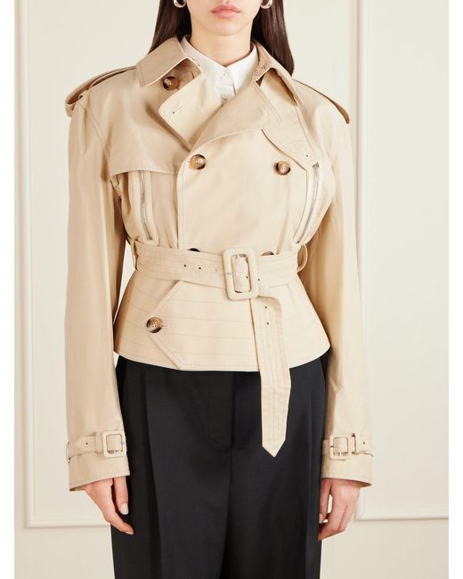 S.S.Daley Natural Evelyn Leather-Trimmed Cotton-Blend Gabardine Jacket