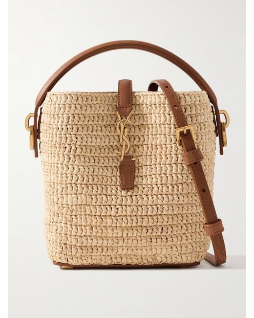 Saint Laurent Natural Le 37 Mini Beuteltasche Aus Raffiabast Mit Lederbesätzen