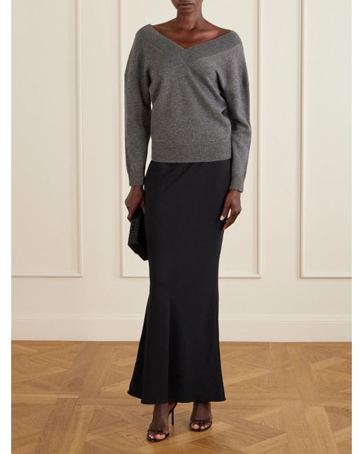 Tom Ford Gray Off-The-Shoulder Cashmere Top