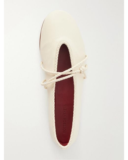 Bottega Veneta Natural Rosa Intrecciato-Trimmed Leather Ballet Flats