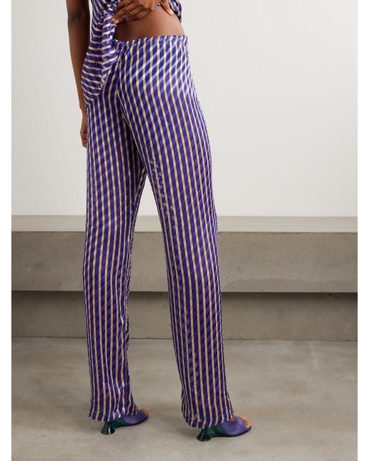 Dries Van Noten Purple Stroped Devoré-Velvet Straight-Leg Pants
